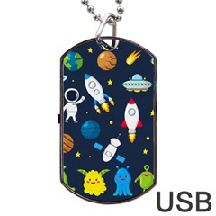 Big Set Cute Astronauts Space Planets Stars Aliens Rockets Ufo Constellations Satellite Moon Rover V Dog Tag Usb Flash (one Side) by Vaneshart