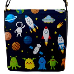 Big Set Cute Astronauts Space Planets Stars Aliens Rockets Ufo Constellations Satellite Moon Rover V Flap Closure Messenger Bag (s) by Vaneshart