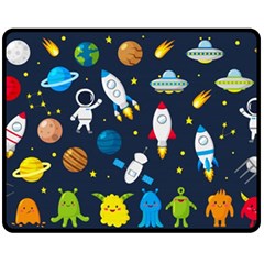 Big Set Cute Astronauts Space Planets Stars Aliens Rockets Ufo Constellations Satellite Moon Rover V Double Sided Fleece Blanket (medium)  by Vaneshart