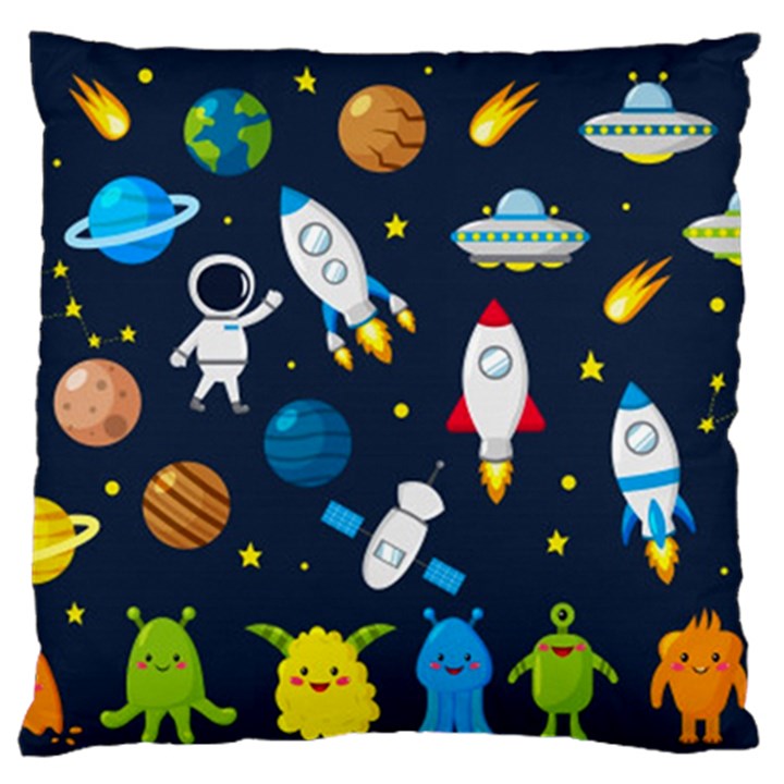 Big Set Cute Astronauts Space Planets Stars Aliens Rockets Ufo Constellations Satellite Moon Rover V Standard Flano Cushion Case (One Side)