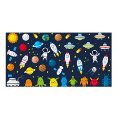 Big Set Cute Astronauts Space Planets Stars Aliens Rockets Ufo Constellations Satellite Moon Rover V Satin Shawl by Vaneshart