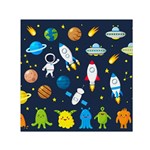 Big Set Cute Astronauts Space Planets Stars Aliens Rockets Ufo Constellations Satellite Moon Rover V Small Satin Scarf (Square) Front