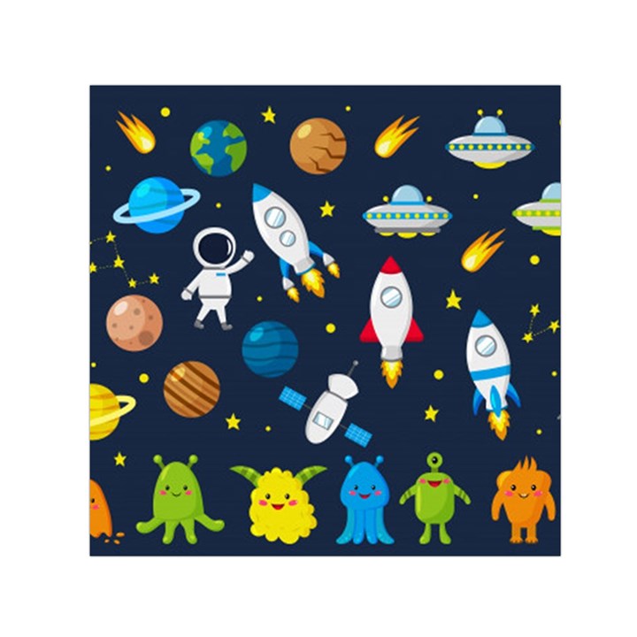 Big Set Cute Astronauts Space Planets Stars Aliens Rockets Ufo Constellations Satellite Moon Rover V Small Satin Scarf (Square)