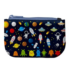 Big Set Cute Astronauts Space Planets Stars Aliens Rockets Ufo Constellations Satellite Moon Rover V Large Coin Purse by Vaneshart