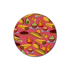 Seamless Pattern Mexican Food Hat Traditional Rubber Coaster (round)  by Vaneshart