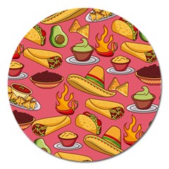 Seamless Pattern Mexican Food Hat Traditional Magnet 5  (round) by Vaneshart