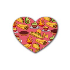 Seamless Pattern Mexican Food Hat Traditional Rubber Coaster (heart)  by Vaneshart