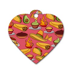 Seamless Pattern Mexican Food Hat Traditional Dog Tag Heart (one Side) by Vaneshart