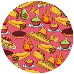 Seamless Pattern Mexican Food Hat Traditional Wooden Puzzle Round by Vaneshart