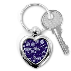 Space Sketch Seamless Pattern Key Chain (heart) by Vaneshart