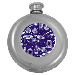 Space Sketch Seamless Pattern Round Hip Flask (5 Oz) by Vaneshart