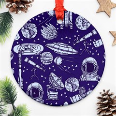 Space Sketch Seamless Pattern Round Ornament (two Sides) by Vaneshart