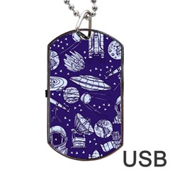 Space Sketch Seamless Pattern Dog Tag Usb Flash (one Side) by Vaneshart