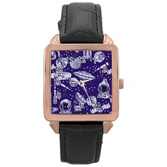 Space Sketch Seamless Pattern Rose Gold Leather Watch  by Vaneshart