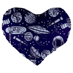 Space Sketch Seamless Pattern Large 19  Premium Flano Heart Shape Cushions by Vaneshart