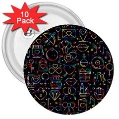 Seamless Pattern With Love Symbols 3  Buttons (10 Pack)  by Vaneshart