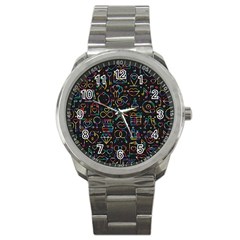 Seamless Pattern With Love Symbols Sport Metal Watch by Vaneshart