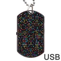 Seamless Pattern With Love Symbols Dog Tag Usb Flash (one Side) by Vaneshart