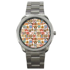 Vintage Gadget Seamless Pattern Sport Metal Watch by Vaneshart