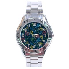 Hand Drawn Brazilian Carnival Seamless Pattern With Maracas Music Instruments Stainless Steel Analogue Watch by Vaneshart