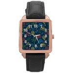 Hand Drawn Brazilian Carnival Seamless Pattern With Maracas Music Instruments Rose Gold Leather Watch  Front