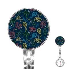 Hand Drawn Brazilian Carnival Seamless Pattern With Maracas Music Instruments Stainless Steel Nurses Watch by Vaneshart