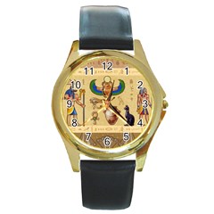 Egypt Horizontal Illustration Round Gold Metal Watch by Vaneshart