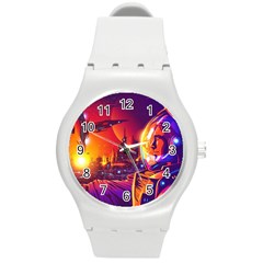 Far Future Human Colonization Round Plastic Sport Watch (m) by Vaneshart