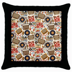 Music Retro Seamless Pattern Throw Pillow Case (black) by Vaneshart