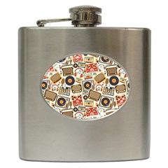 Music Retro Seamless Pattern Hip Flask (6 Oz) by Vaneshart