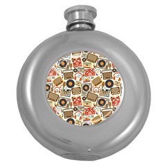 Music Retro Seamless Pattern Round Hip Flask (5 Oz) by Vaneshart