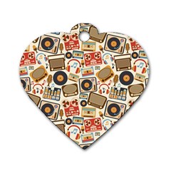 Music Retro Seamless Pattern Dog Tag Heart (two Sides) by Vaneshart