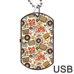 Music Retro Seamless Pattern Dog Tag Usb Flash (two Sides) by Vaneshart