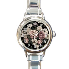 Elegant Seamless Pattern Blush Toned Rustic Flowers Round Italian Charm Watch by Vaneshart