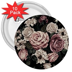 Elegant Seamless Pattern Blush Toned Rustic Flowers 3  Buttons (10 Pack)  by Vaneshart