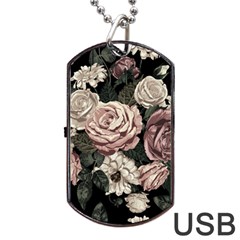 Elegant Seamless Pattern Blush Toned Rustic Flowers Dog Tag Usb Flash (one Side) by Vaneshart