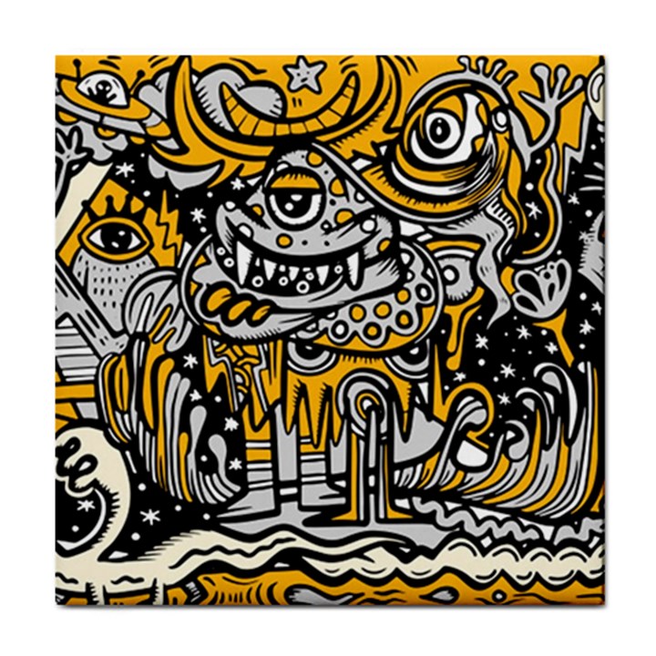 Crazy Abstract Doodle Social Doodle Drawing Style Tile Coaster