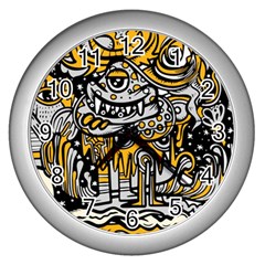 Crazy Abstract Doodle Social Doodle Drawing Style Wall Clock (silver) by Vaneshart