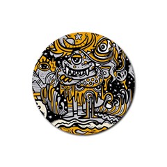 Crazy Abstract Doodle Social Doodle Drawing Style Rubber Coaster (round)  by Vaneshart