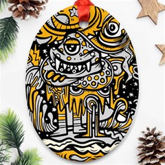 Crazy Abstract Doodle Social Doodle Drawing Style Oval Ornament (two Sides) by Vaneshart