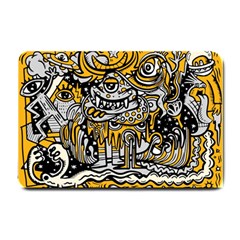 Crazy Abstract Doodle Social Doodle Drawing Style Small Doormat  by Vaneshart