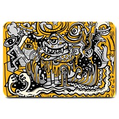 Crazy Abstract Doodle Social Doodle Drawing Style Large Doormat  by Vaneshart