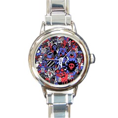 Cute Halloween Monsters Set Background Round Italian Charm Watch by Vaneshart