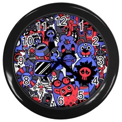 Cute Halloween Monsters Set Background Wall Clock (black) by Vaneshart