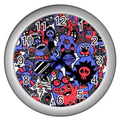 Cute Halloween Monsters Set Background Wall Clock (silver) by Vaneshart