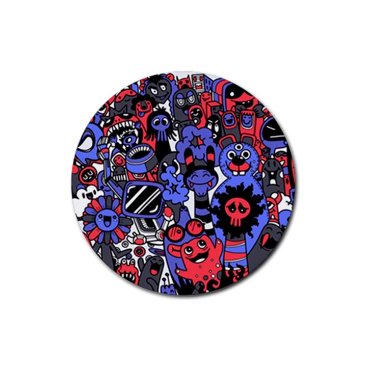 Cute Halloween Monsters Set Background Rubber Coaster (Round) 