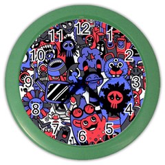 Cute Halloween Monsters Set Background Color Wall Clock by Vaneshart