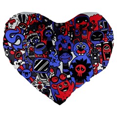 Cute Halloween Monsters Set Background Large 19  Premium Flano Heart Shape Cushions by Vaneshart