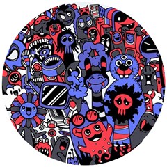 Cute Halloween Monsters Set Background Wooden Puzzle Round by Vaneshart