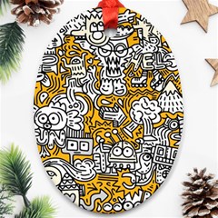 Hand Drawn Vector Illustration Doodle Funny World Ornament (Oval)